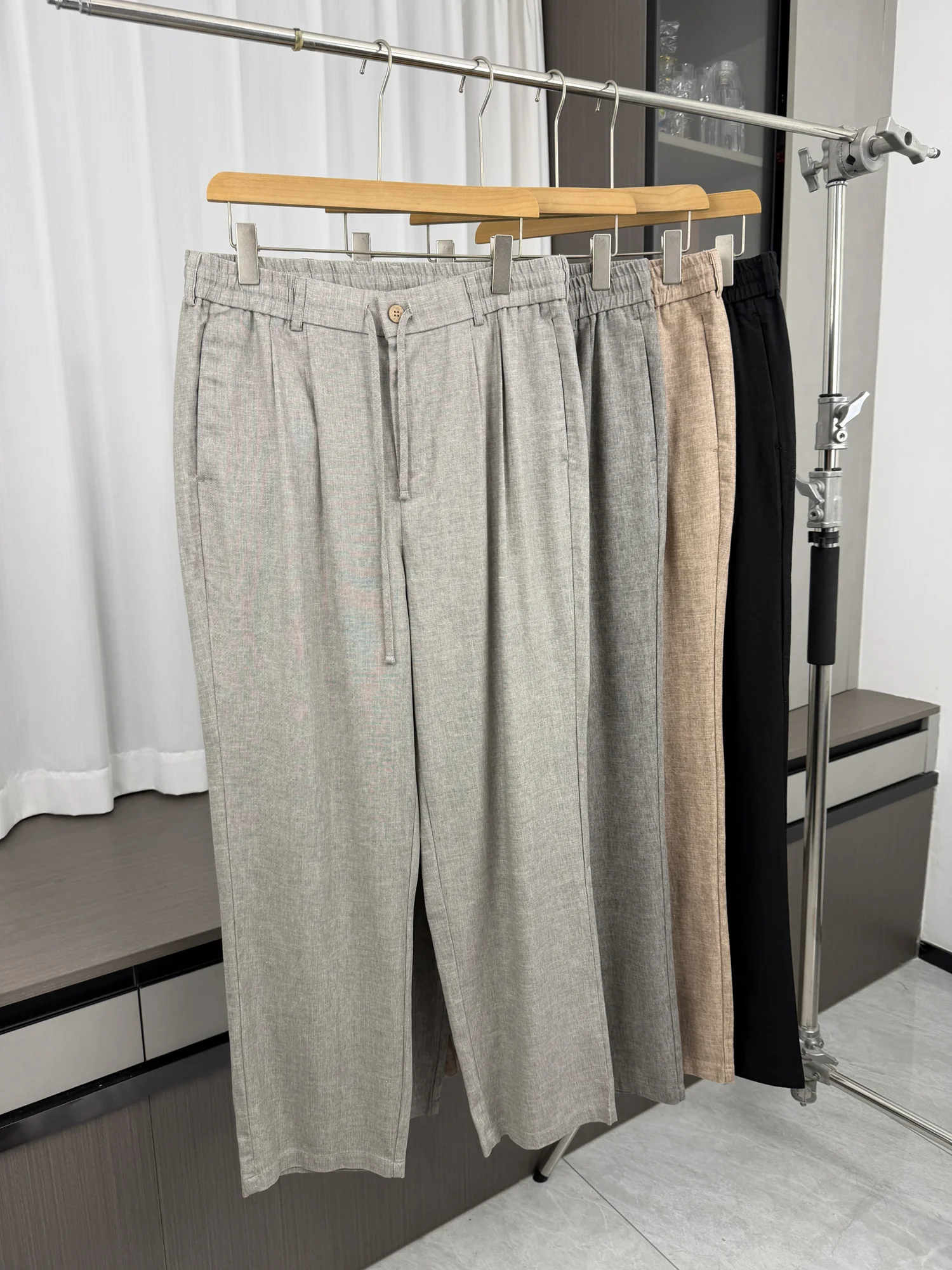 

Recommended! Fine Spun Linen! Men's Summer Comfortable Cool Moisture Wicking Straight Leg Casual Pants Breathable Casual Trou...