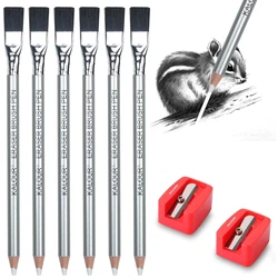 KALOUR Detail Eraser Pencil-6pc Eraser Pencils with Brush 2pc Sharpener,Erasing Small Details or add Highlights for Sketching
