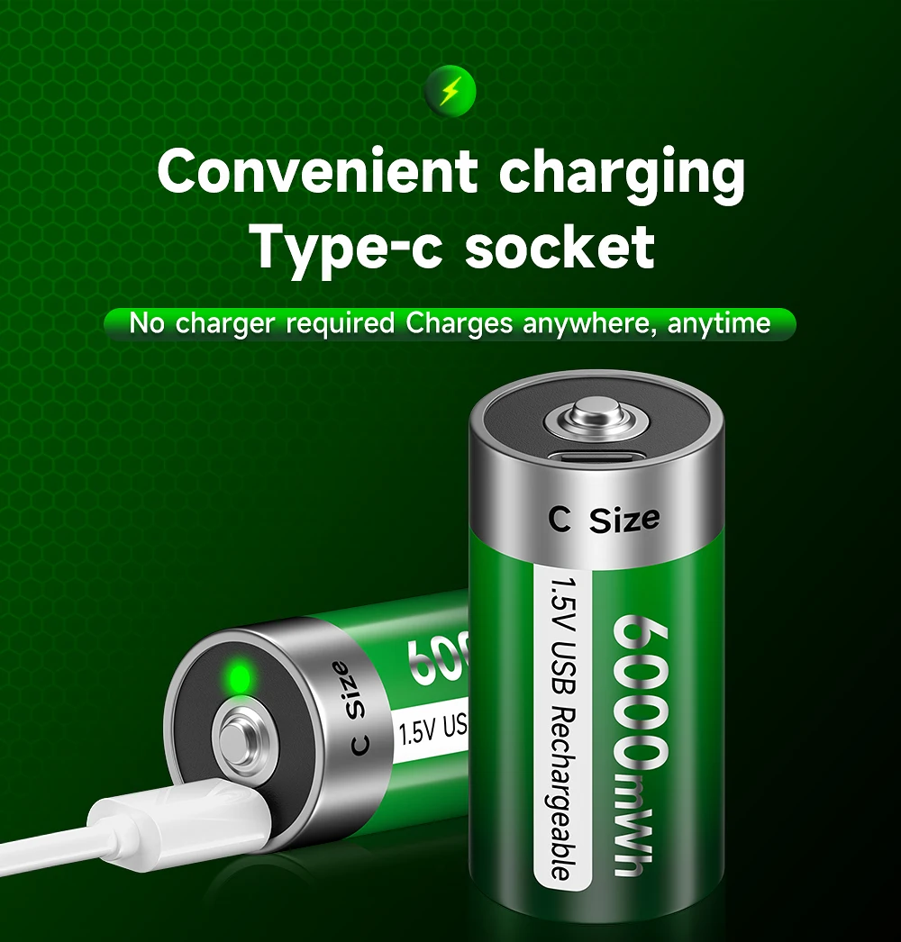 PALO 1,5V C-Größe Li-Ionen-Akku 6000mWh Typ C Wiederaufladbare Lithium-Batterien C-Größe Lipo LR14 Akku für Taschenlampen Gaskocher – Detail 10