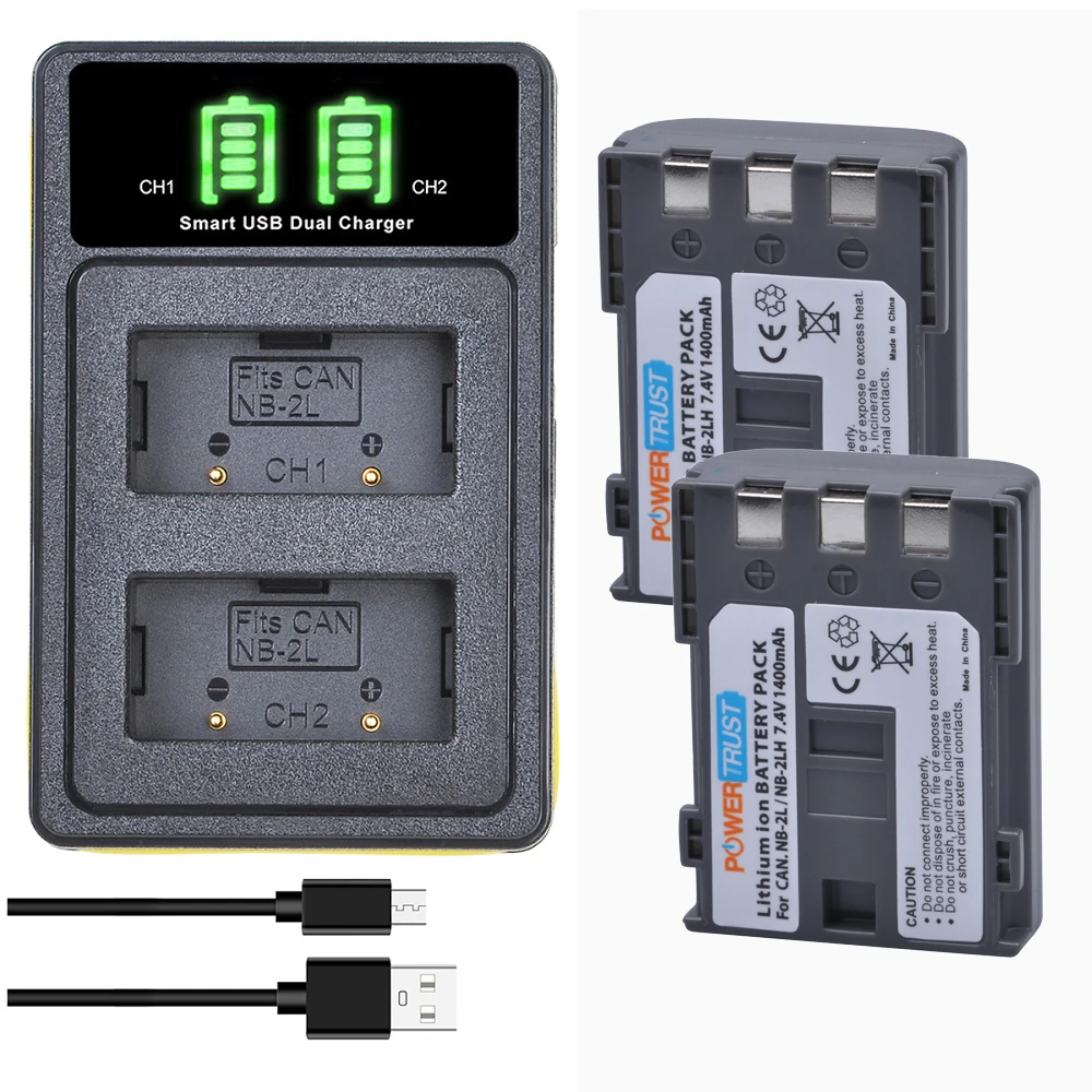 NB-2L NB-2LH Battery/ Dual USB Charger for Canon EOS 350D 400D MD265 MV960 PowerShot G7 G9 S70 S80 ZR950 ZR960 HG10 HV40 Camera