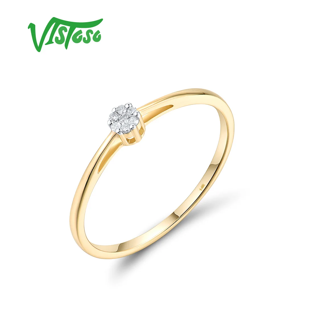 

VISTOSO Authentic 14K 585 Yellow Gold Rings For Women Sparkling Diamond Dainty Wedding Anniversary Delicate Fine Jewelry