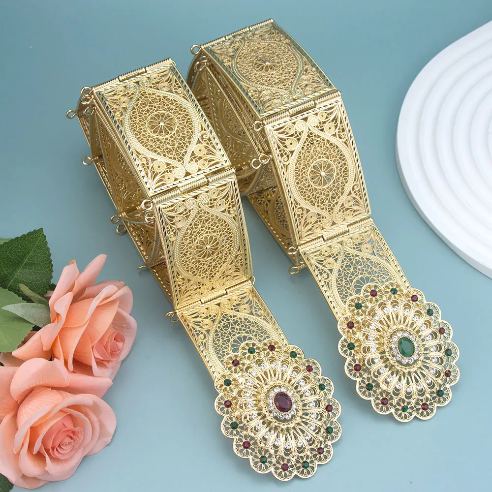 Poyasa Gold Color Moroccan Caftan Belt for Women Algeria Bridal Wedding Jewelry  Arabic Dress Robe Waist Chain Adjustable Length