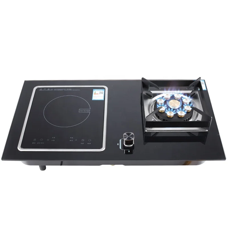 2-Burner Induction Cooker National Electric Gas Stove Tempered Glass Surface LPG Gas Compatible Built-in Household Garage Use