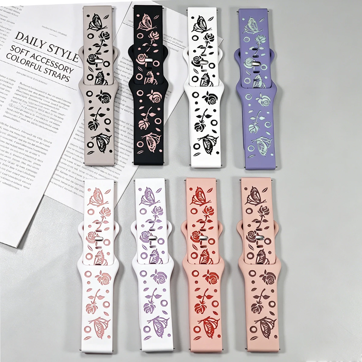 Blumenmuster Graviertes Silikonarmband 20/22mm Für Amazfit GTR für Huawei für Xiaomi für Garmin für Samsung Galaxy Watch 7 6 5 4
