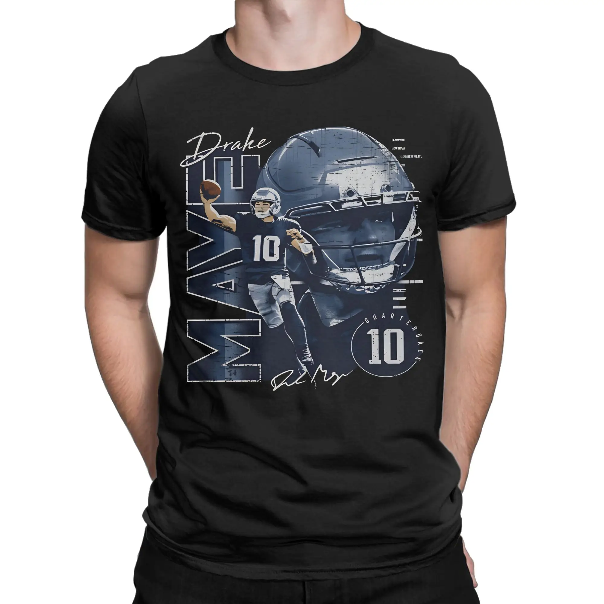 

Graphic Printed Drake Maye New England Vertical Name T Shirt for Men Women 100% Cotton T-shirts Short Sleeve Clothing
