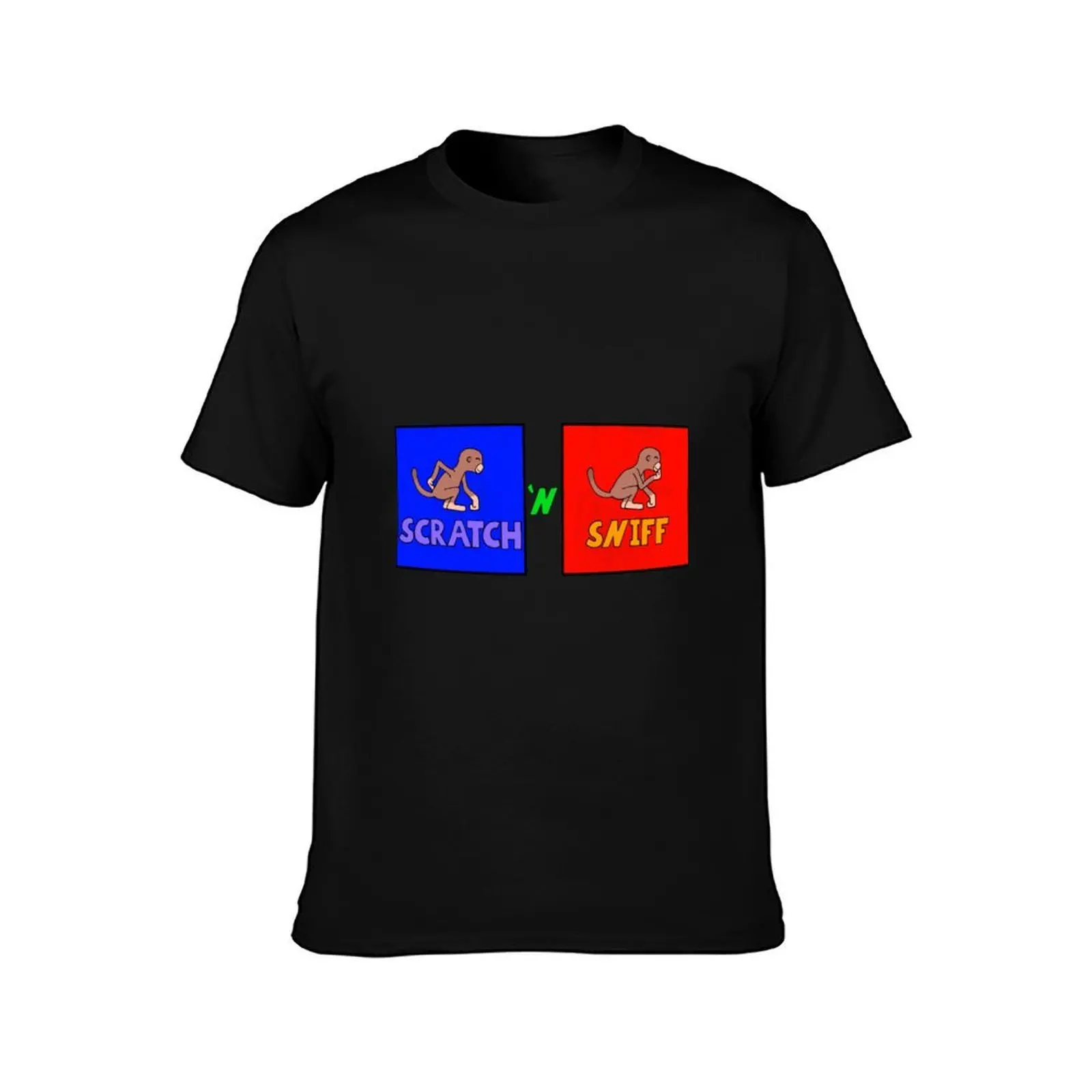Scratch 'N Sniff T-Shirt, Summer Casual Cotton Tee, Oversized Streetwear Tops, Vintage Graphic Print, Loose Fit Short Sleeve