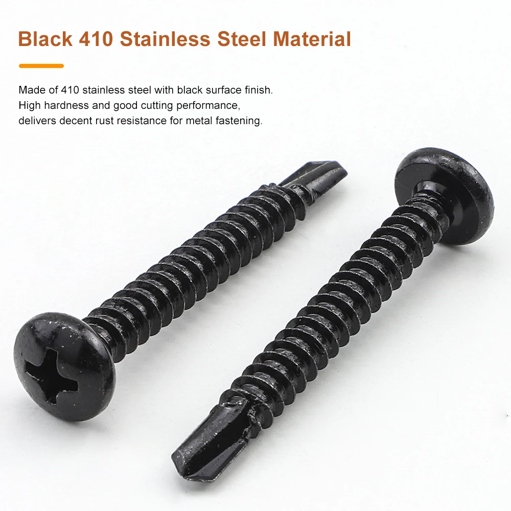 20/30pcs Phillips Pan Head Self Drilling Screw M3.5 M4.2 M4.8 Black 410 Stainless Steel Cross Head Round Head Self Tapping Screw