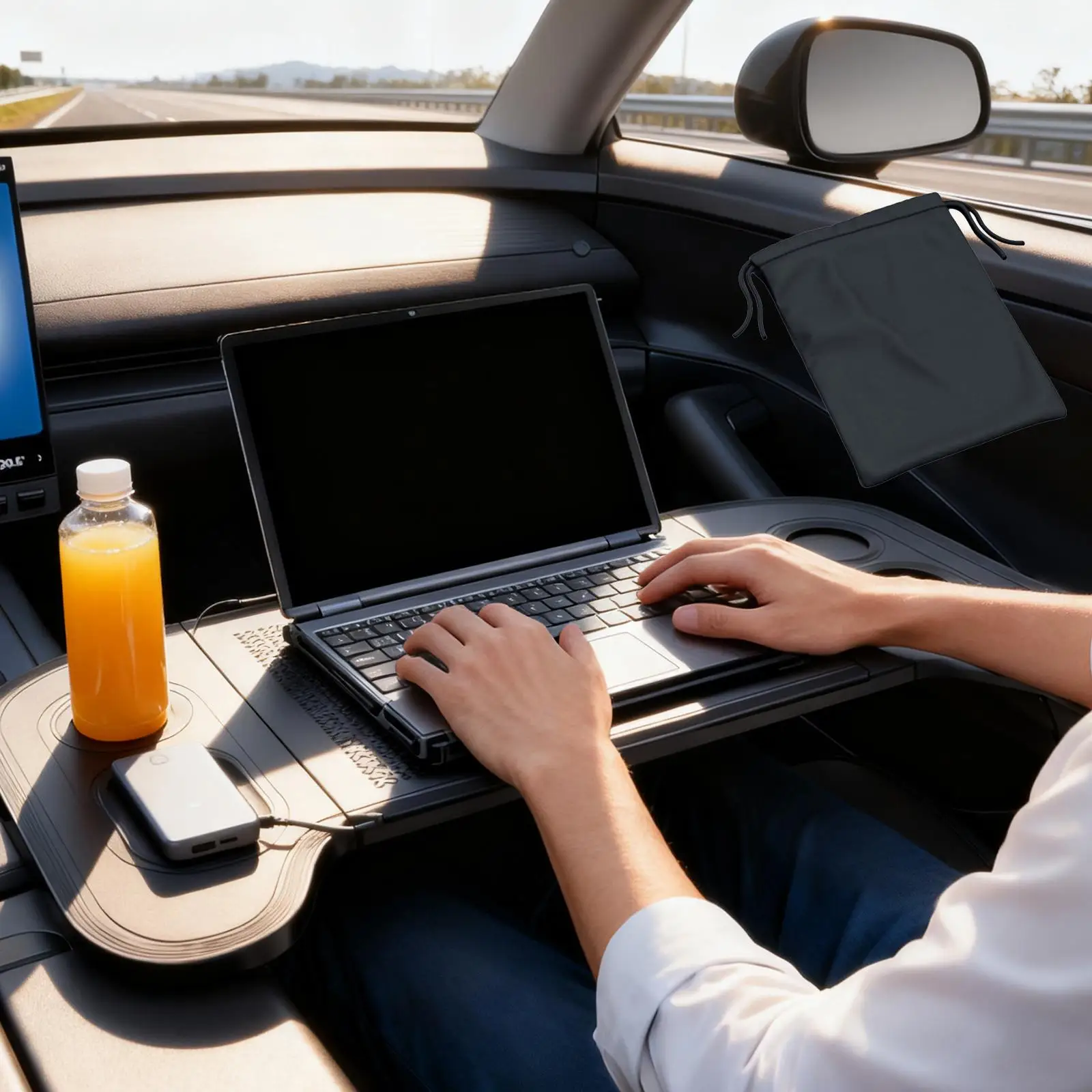 

Car Laptop Desk Car Table Board Multifunctional Lightweight with Storage Bag Food Tray Table Folding for 3 Makeup Study