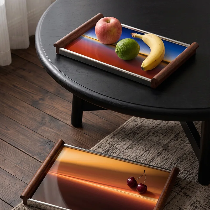 Solid wood tray coffee shop tea tray gift acrylic medieval aromatherapy light luxury jewelry storage