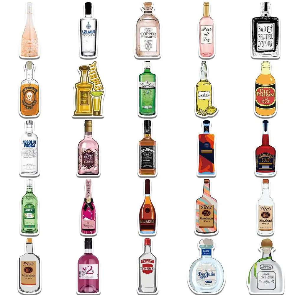 50PCS cartoon wine bottle sticker waterproof suitcase notebook scooter water cup refrigerator sticker