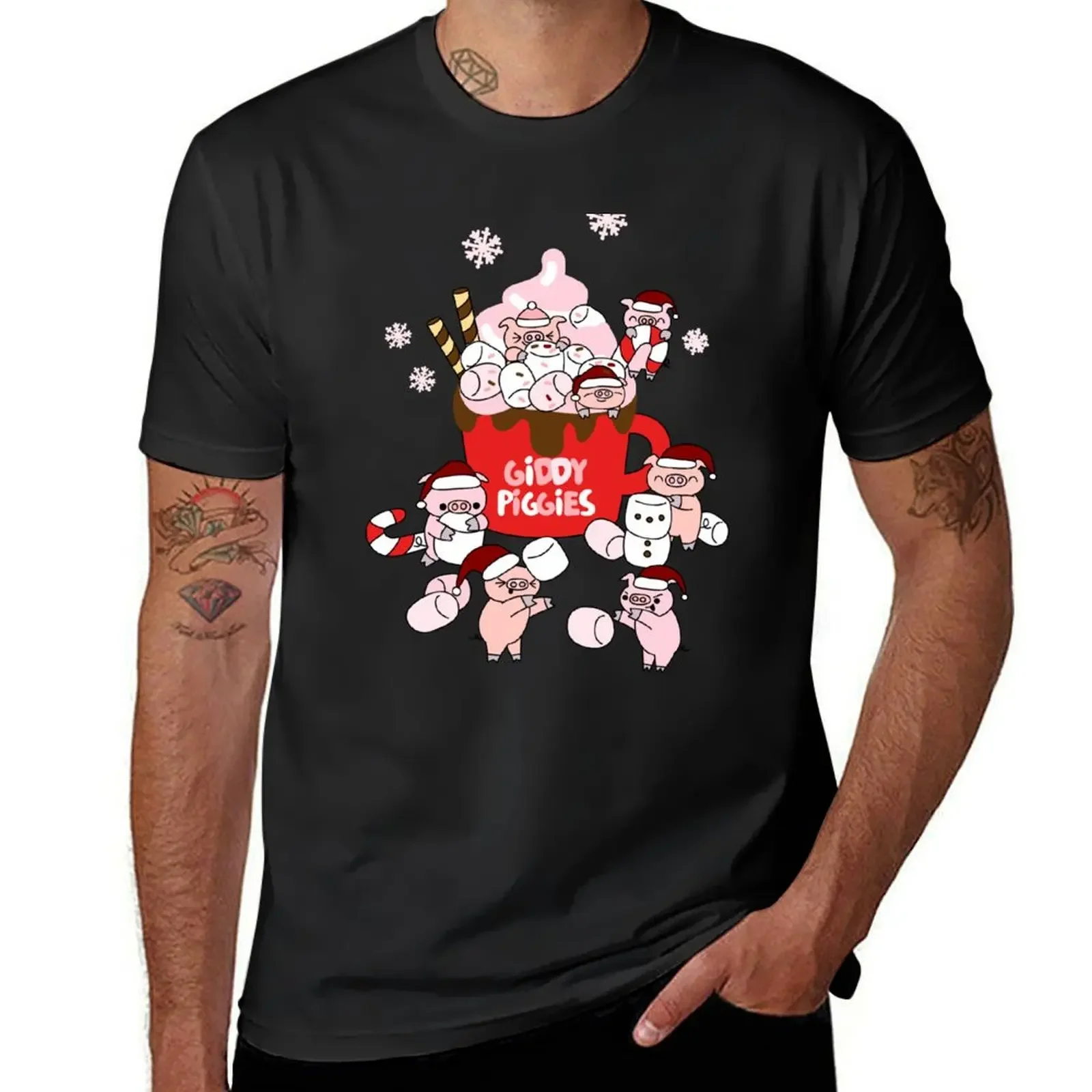 Giddy Piggies Holiday Hot Cocoa T-Shirt animal prinfor boys heavyweights shirts graphic tees sweat shirts, men