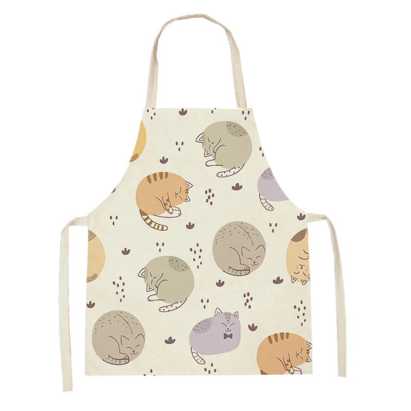 Cartoon Animals Crocodile Cows Cat Printed Kitchen Aprons for Women Kids Sleeveless Linen Bibs Cooking Baking Cleaning Tools