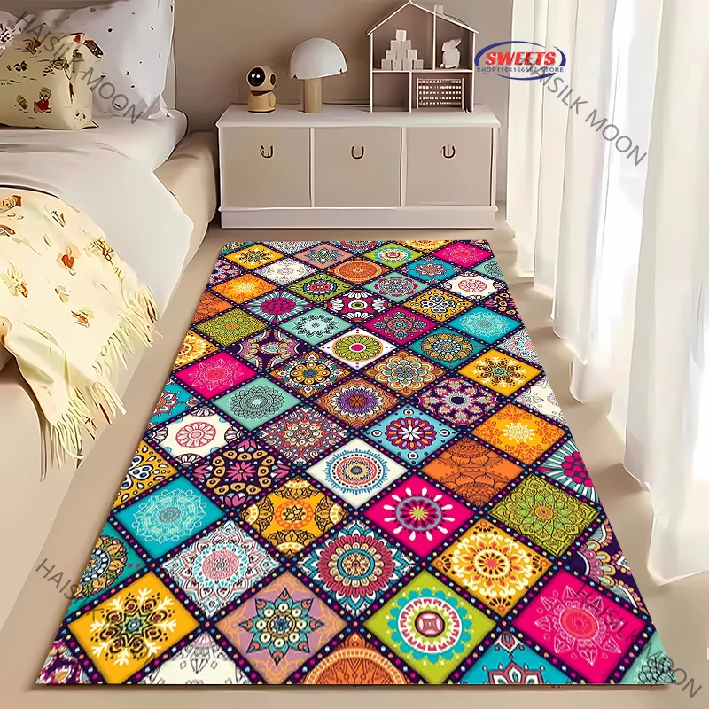 1PC Bosnian Style Colored Mandala Flowers Printed Carpet LivingRoom Bedroom Sofa Office All Seasons Decorative Mat Holiday Gifts