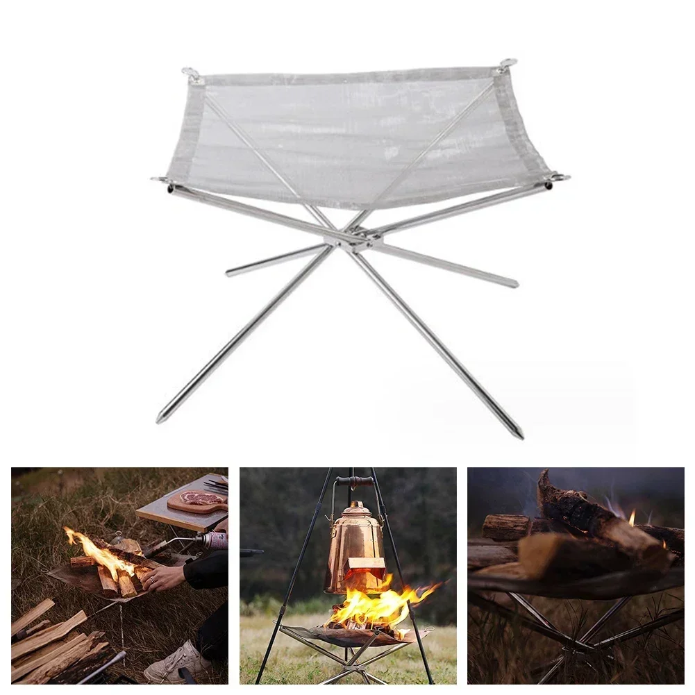 Fireplace Fire Pits For Camping Trip Foldable Portable Fire Pits Silver Color Stainless Steel For Enjoying Campfires