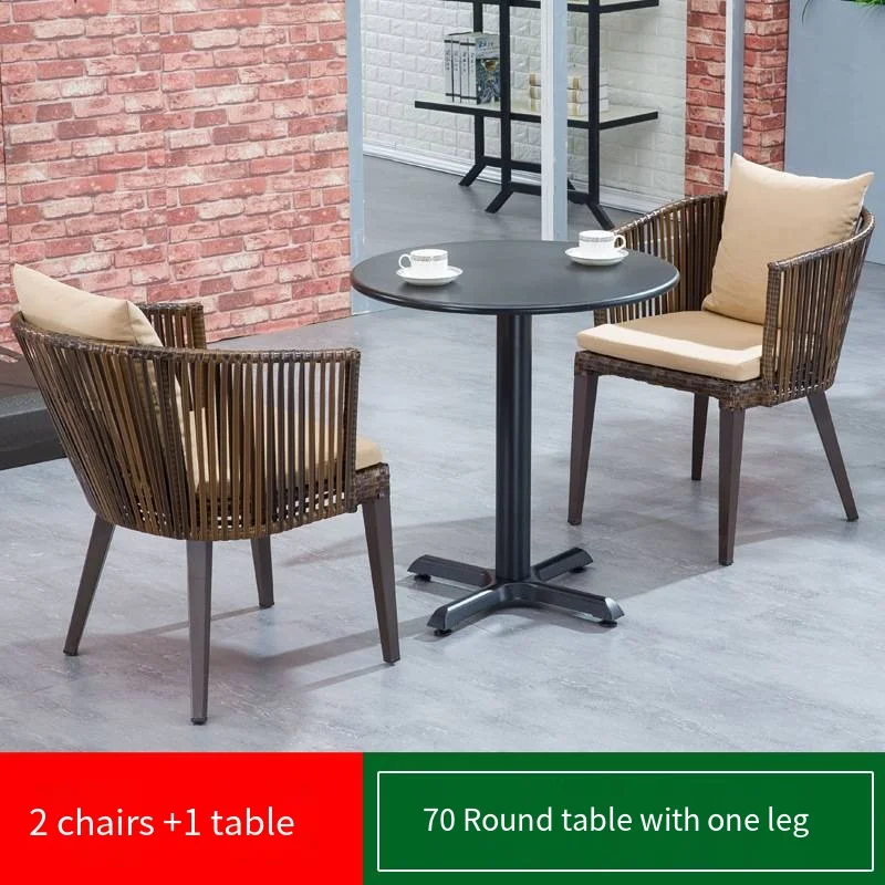 All Weather Patio Garden Wicker Rattan Brushed Aluminum Table And Chairs Garden Restaurant Dining Set