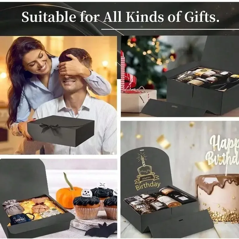 5 Stück schwarze Geschenkboxen mit Deckel, luxuriöse schwarz-rosa Geschenkboxen mit Schleife, Boxen für den Trauzeugen, Brautjungfernboxen, Abschlussgeschenke. – Detail 6