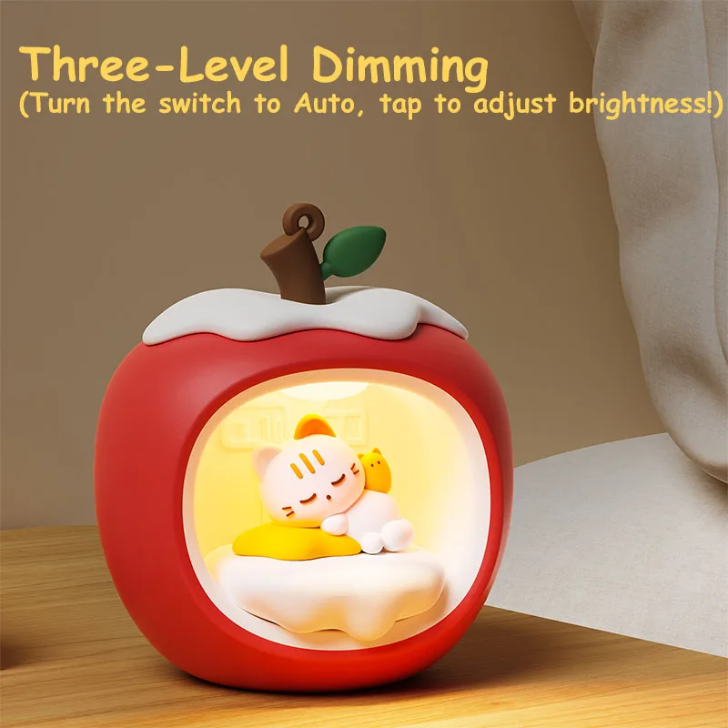 

Ночник в форме яблока: милый светильник-фрукт для создания атмосферы, перезаряжаемый, 3 уровня яркости, подвесной, подарок для детей