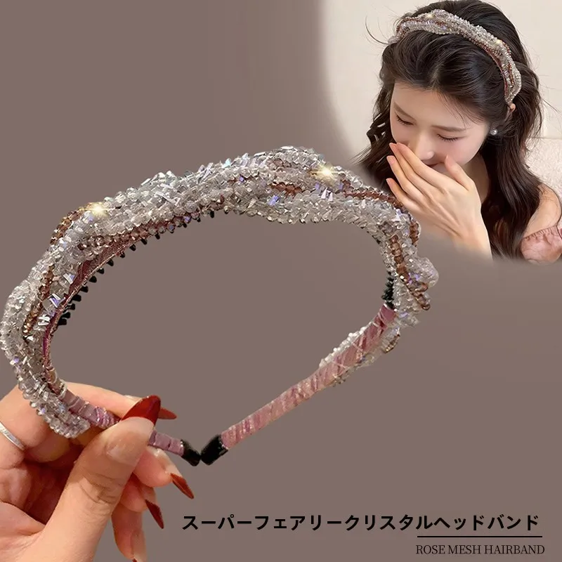 korean-japanese-style-crystal-twisted-hairband-women's-fashionable-unique-personality-daily-atmosphere-versatile-hair-accessory