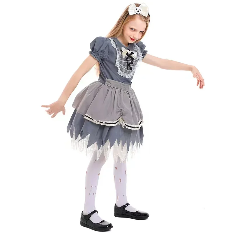 Scary Bloody Kids Ghostly Girl Kostüme Cosplay Halloween Kinder Walking Dead Zombie Karneval Purim Show Partykleid