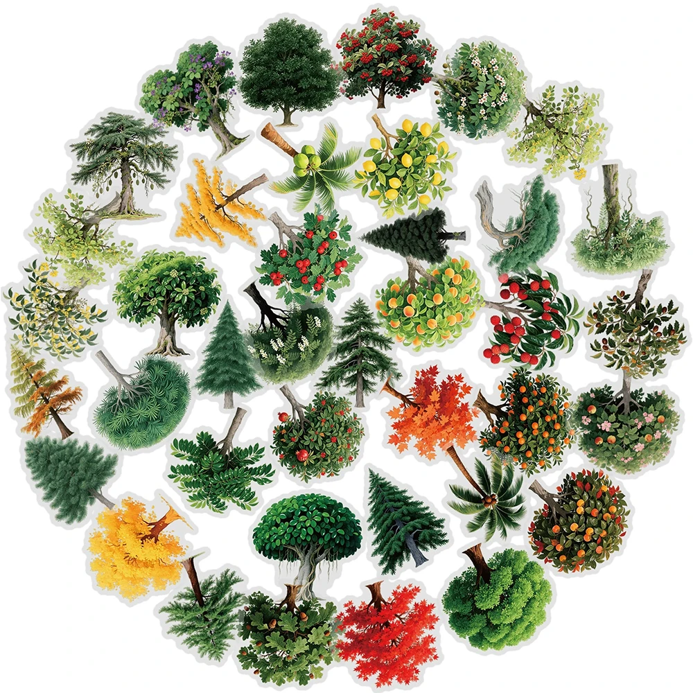 10/30/56pcs Cartoon Natural Forest Plant Tree Stickers Transparent PET Graffiti Sticker DIY Scrapbook Phone Luggage Decals Pack