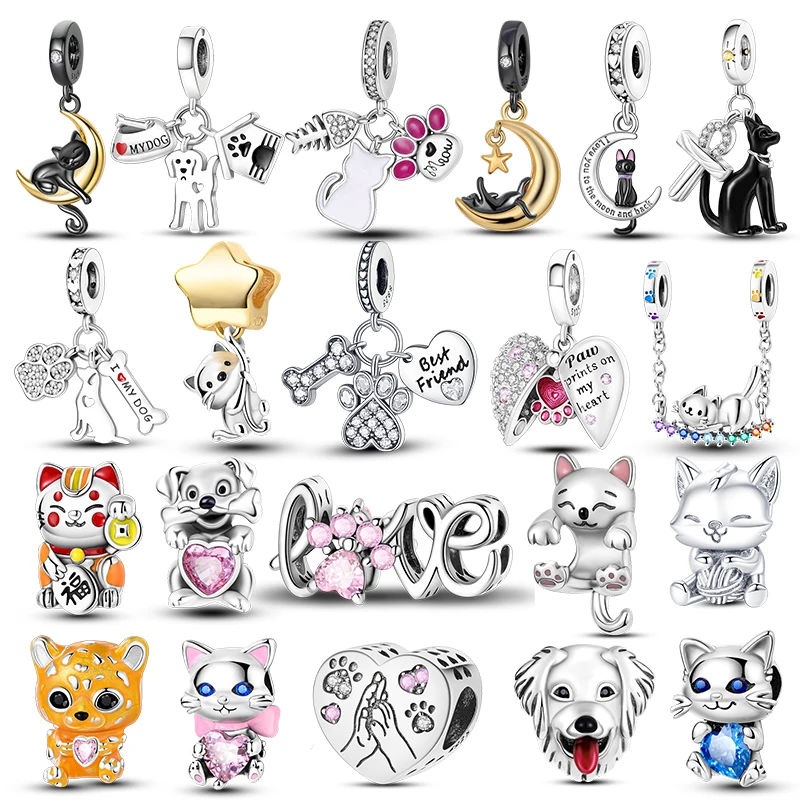 Animals Series Charms 925 Sterling Silver Cute Dog Cat Pets Beads Fit Original Bracelet DIY Pendants Fashion Jewelry Woman Gift