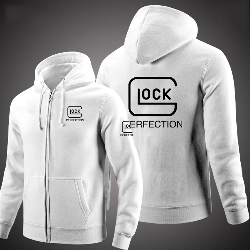 

2024 Glock Perfection Shooting Hooded Long Sleeve Men Jacket Drawstring Zipper Closure Solid Color Casual Sweatshirt Clothing