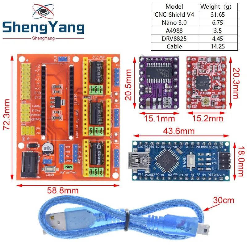 Imagem -06 - Tzt-reprap Stepper Drivers Conjunto para Arduino Escudo Cnc v4 Nano 3.0 Drv8825 A4988 Conjunto 3dv4 Peças