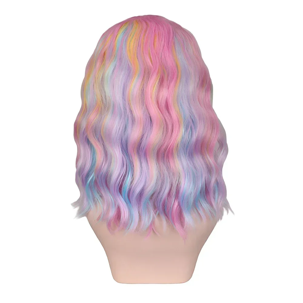 QQXCAIW Rainbow Short Curly Wigs For Women Grils Cosplay Multicolor Pink Blue Yellow Purple Heat Resistant Synthetic Hair Wigs