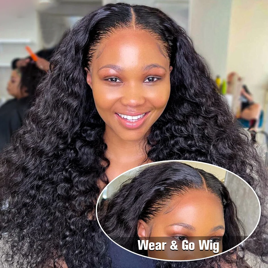 Kinky Curly Lace Frontal Wig, Pre-Cut Wear, Go Glueless, Profundo Cabelo Humano Perucas, Pré-Arrancadas, Peruca de ar, 13x4x1, 150%