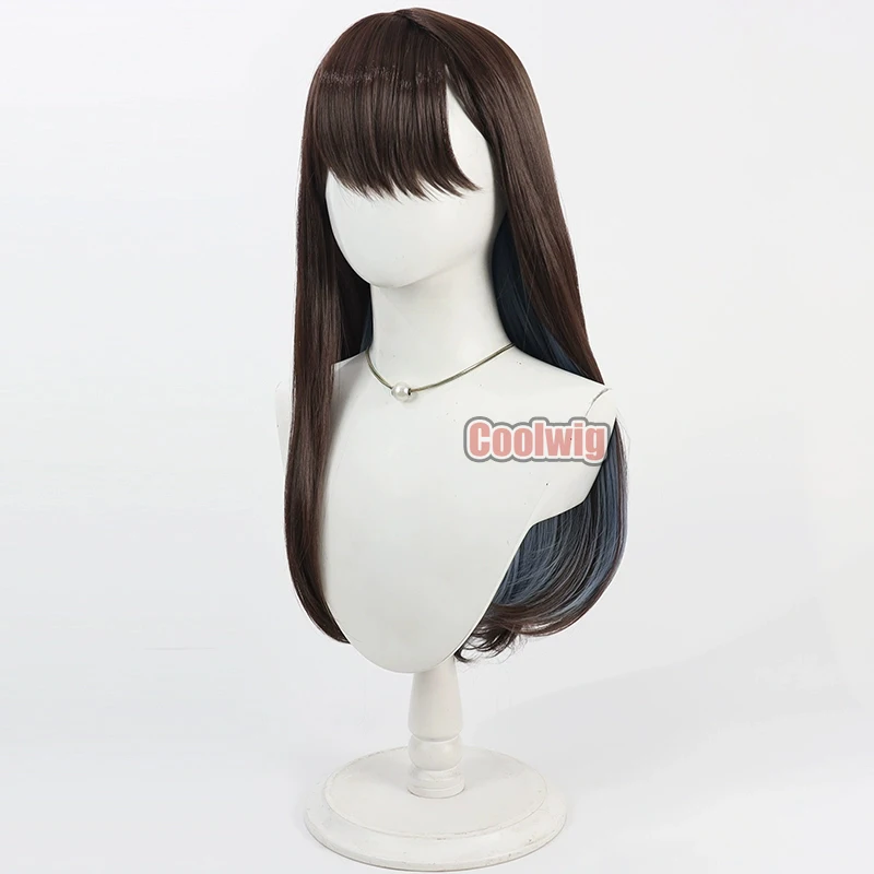 Coolwig الاصطناعية الشعر ماريان تأثيري الباروكات لعبة Nikke آلهة النصر ماريان 80 سنتيمتر براون مختلط الأزرق شعر مستعار مقاومة للحرارة