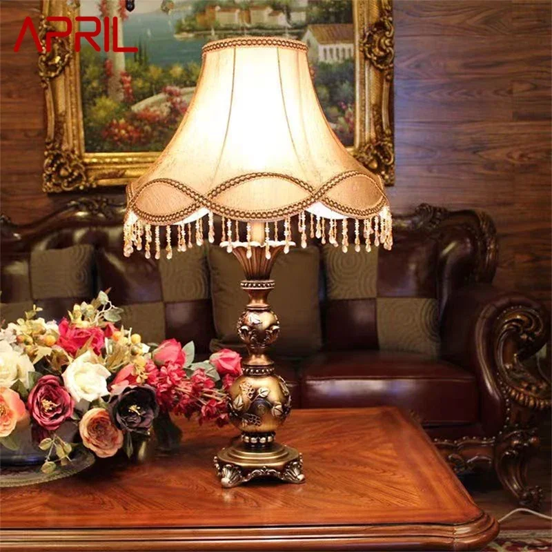 APRIL European Table Lamp Luxurious Living Room Bedroom Study Villa Hotels LED Retro Creativity Bedside Desk Light