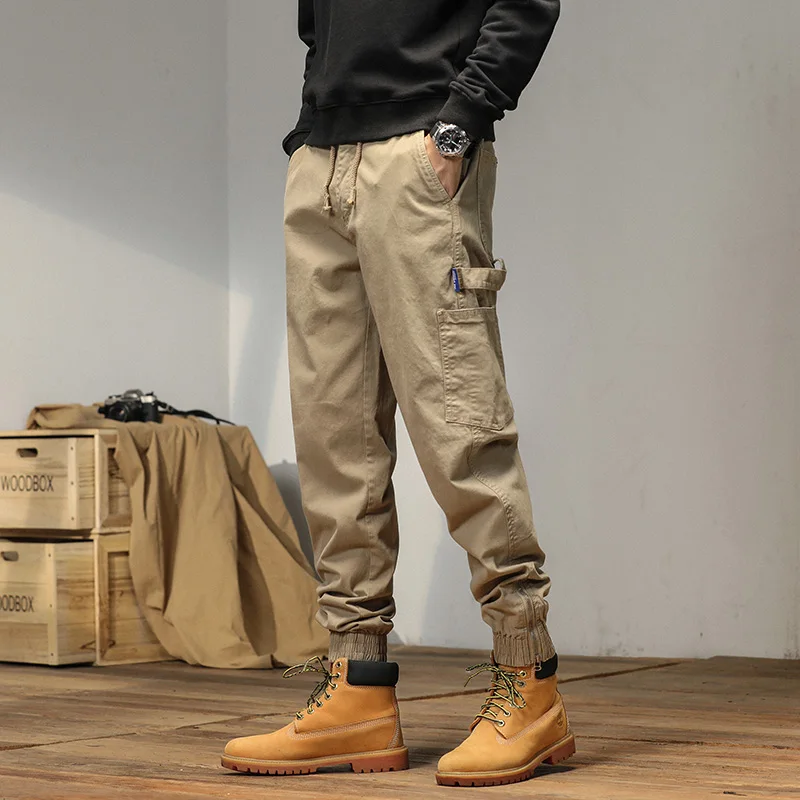 Autumn Winter Men New Casual Pants Thickened Versatile Trousers Solid Color Teen Slacks Fitted Feet Cargo Pants Men Dropshipping