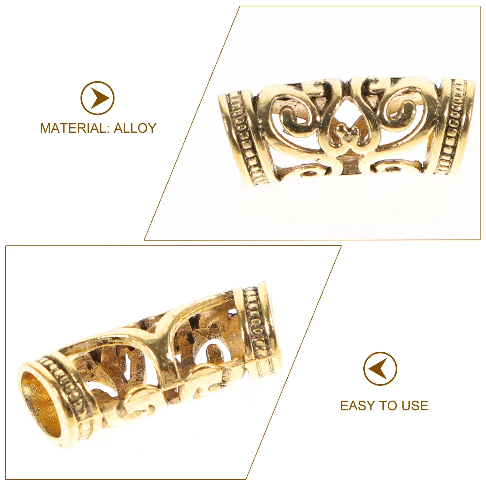 

6Pcs Alloy Hair Braid Rings Easy to Use No Pliers Needed for Party Fashion Show Wedding Bridal Prom Filigree Tube Accessories