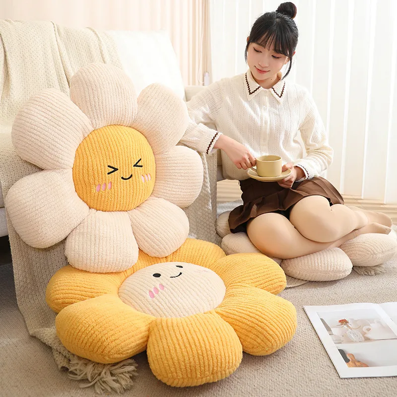 45cm girassol planta travesseiro de pelúcia olhos fechados abertos kawaii emoção rosto 7 pétalas flor assento almofada sofá cadeira cama presente