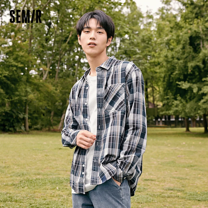 Semir Men Shirt Long-sleeved Shirt Autumn New Classic Retro Casual Cotton Fashion Gradient Plaid Inner Top for Men