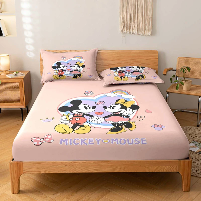 1 cartoon cute Mickey Minnie pattern digital printed frosted Fitted Sheet,bedroom printed bed cover,bedding(No pillowcase)