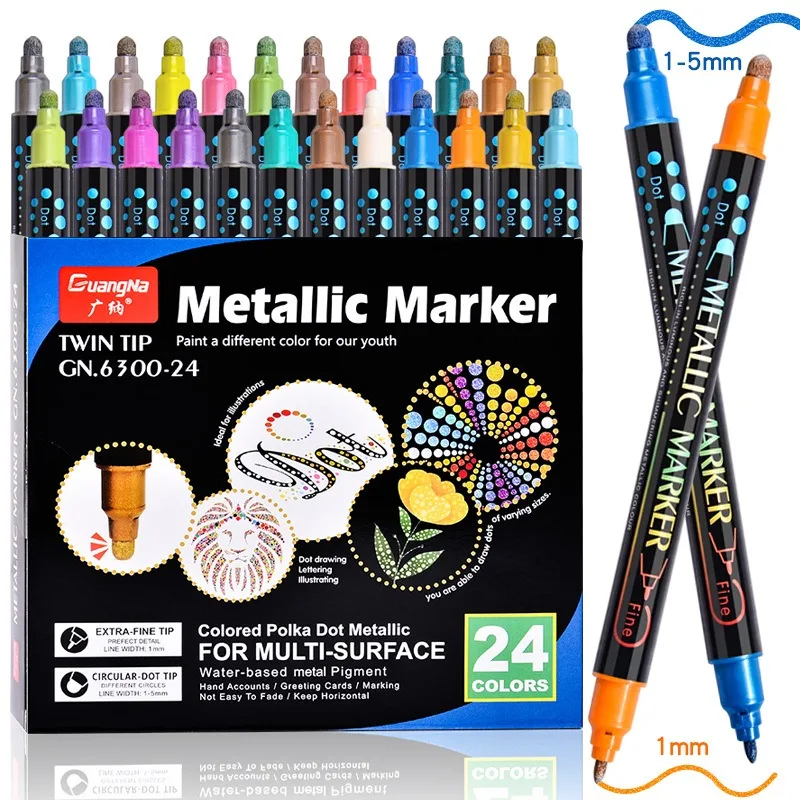 12/24/36 Colors Dual Tips Metallic Marker Pens 1~5mm Paint rotulador permanente drawing pen For Rock Ceramic Glass Wood Canvas