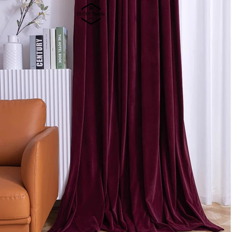 Luxury Wine Red Velvet Curtains Vintage French Blackout American Style Custom Made Bedroom Door Tulle Drape Living Room Decorate