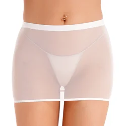 Women Ladies Sexy Night Club Pencil Skirts Transparent Low Rise Stretch Mini Micro Skirts See Through Tight Package Hip Skirt