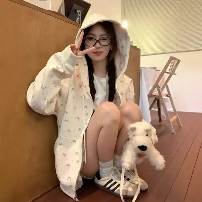 Floral Zipper Cardigan Sweater Jacket Women's Spring and Autumn New Oversize Loose Lazy Long-sleeved Top Age Reduction Coats New