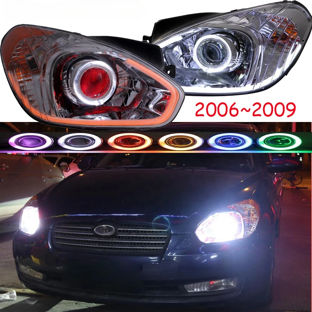 Faro delantero de coche para Hyundai Accent, lámpara de cabeza Solaris, DRL Bi Xenon Lens, 38W, Año 2006-2009