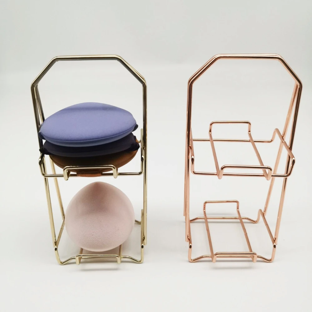 1pc suporte de metal maquiagem puff rack cosméticos titular liquidificador exibição fácil de usar quadro de metal rack de armazenamento multi-camada