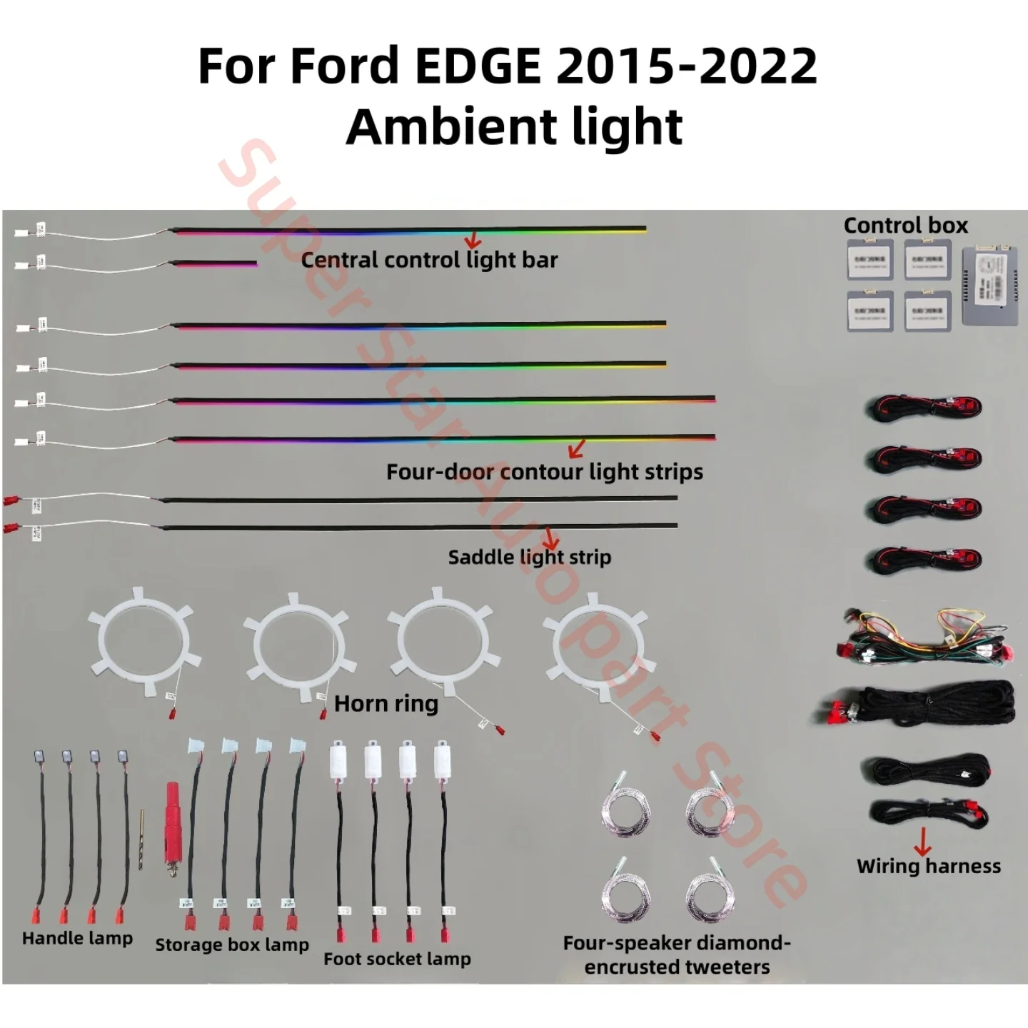 

Подходит для Ford EDGE 2015-2022, окружающее освещение, автомобильное внутреннее освещение, обновленные автомобильные аксессуары, светящиеся декоративные полосы с звуковым кольцом