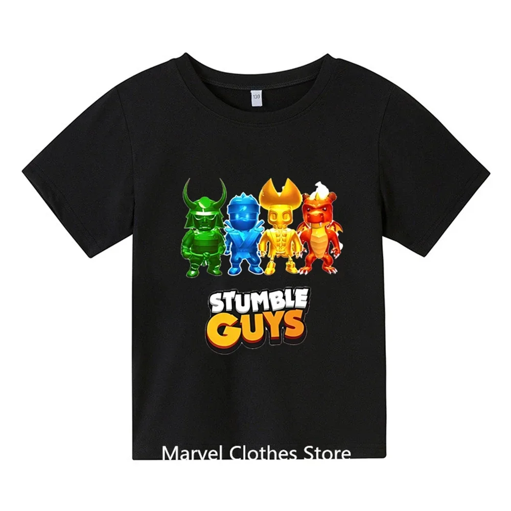 Anime Stumble Boys' Round Neck T-shirt Children's Cartoon T-shirt Summer Girls' Breathable Short Sleeve Children's Wear