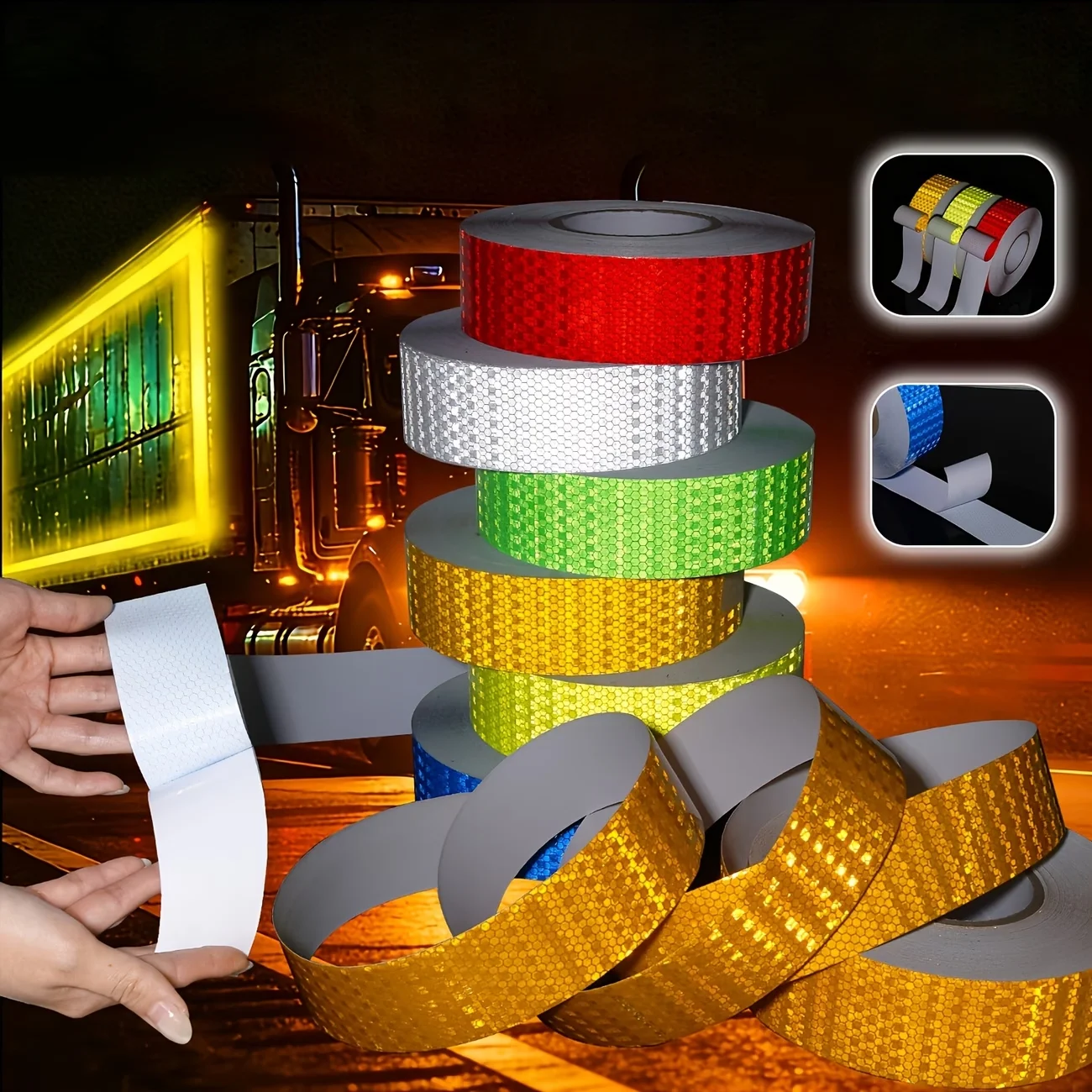 Solid‑Color Lattice Reflective Adhesive Tape, High‑Visibility Night‑Visible Hazard Warning Marking, Road Safety Reflective Tape