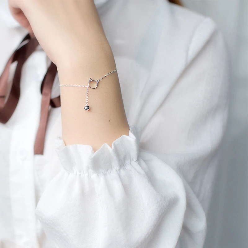 Modian Trendy New Sale Chain Link Cat Lucky Bell Bracelet Tiny Cute 100% 925 Sterling Silver Bracelets For Women S925 Jewelry