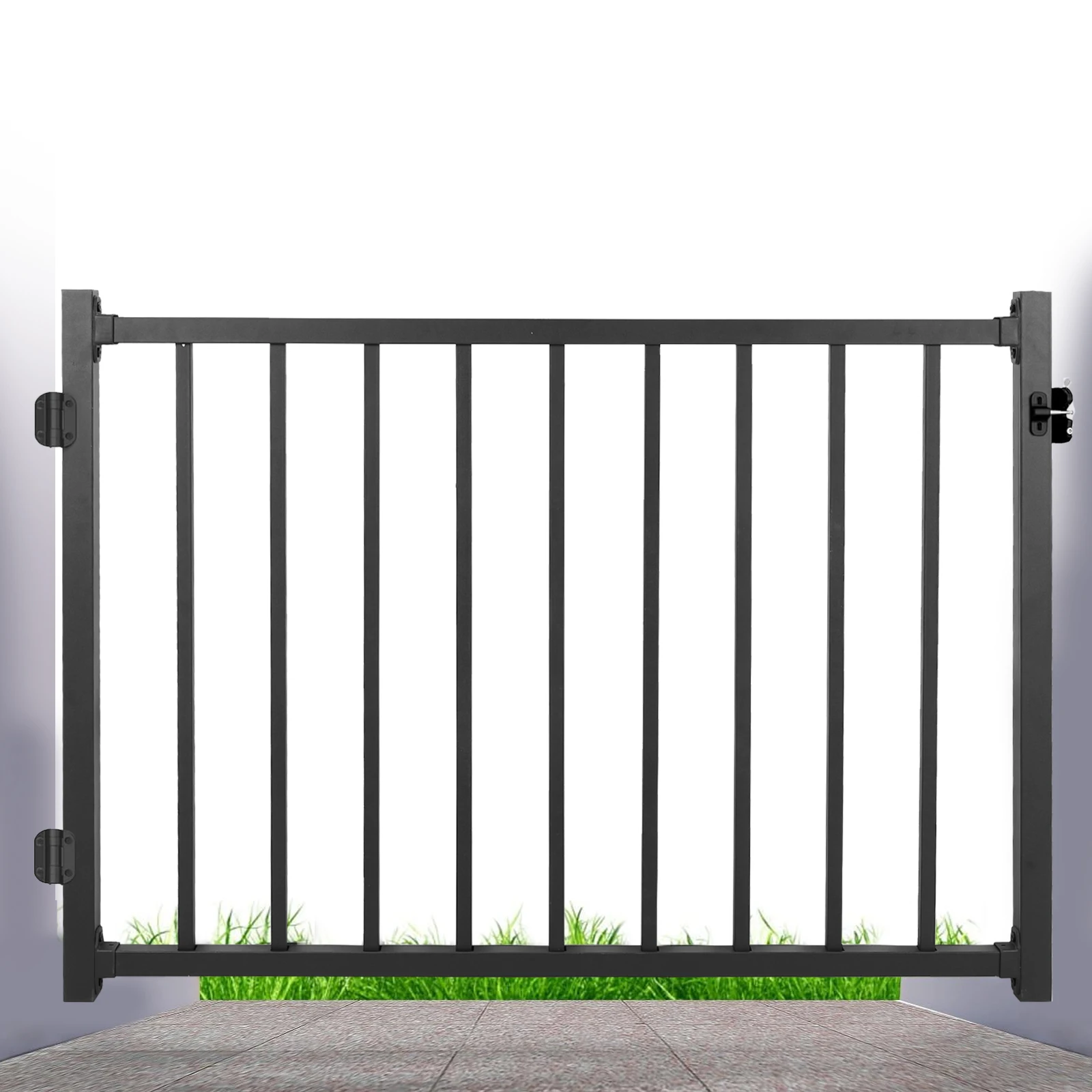 

Perimeter Walls Fence Gate with Latch & Auto-Closing Hinge Porches Black Gate Kit Lightweight for Stairs & Doorways