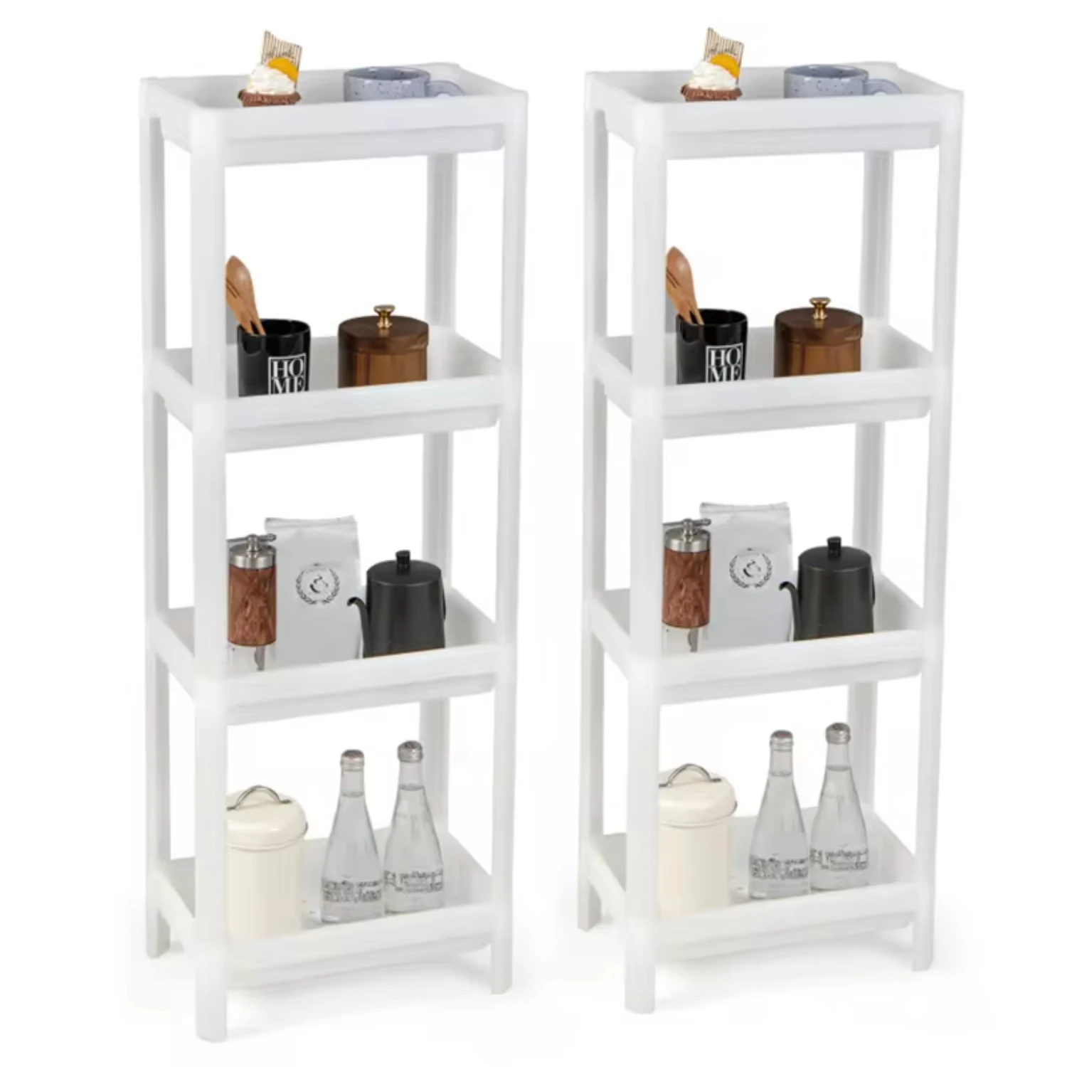 Waterproof Detachable Slim Bathroom Shelves 2 Packs 4-Tier Cart with Drainage Holes - Small Space Organizer