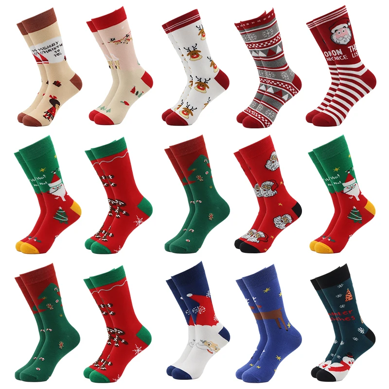 1pair Creative Mens Happy Colorful Cartoon Funny Harajuku Sock Personalized Fashion Casual Party Santa Claus Print Gift New