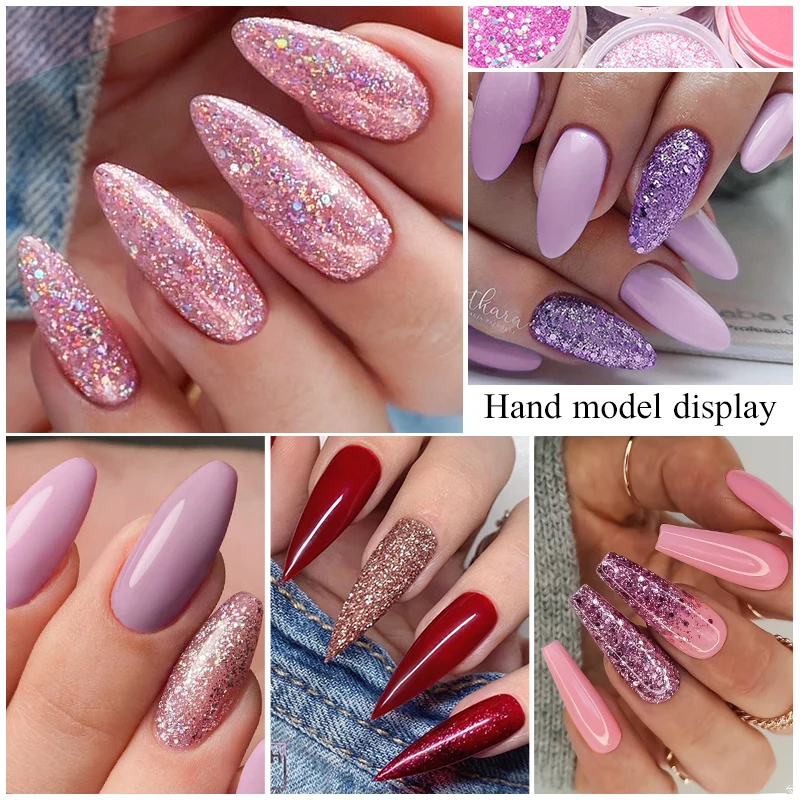 MEET ACROSS 8/12/16PCS Glitter Pink Nude Nail Dipping Powder Set No Lamp Cure Decoration Pigment DIY Gel French Acrylic Dipping